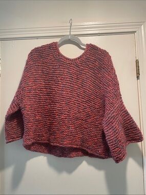 Hand Knit Women's Chunky Marled Multicolor Oversized Ribbed Sleeve Sweater
